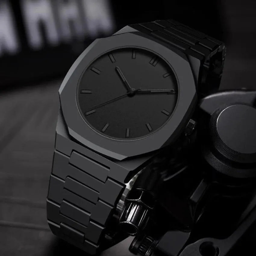Men's Carbon Fiber Black Arabic Aura Watch