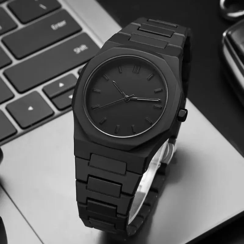 Men's Carbon Fiber Black Arabic Aura Watch