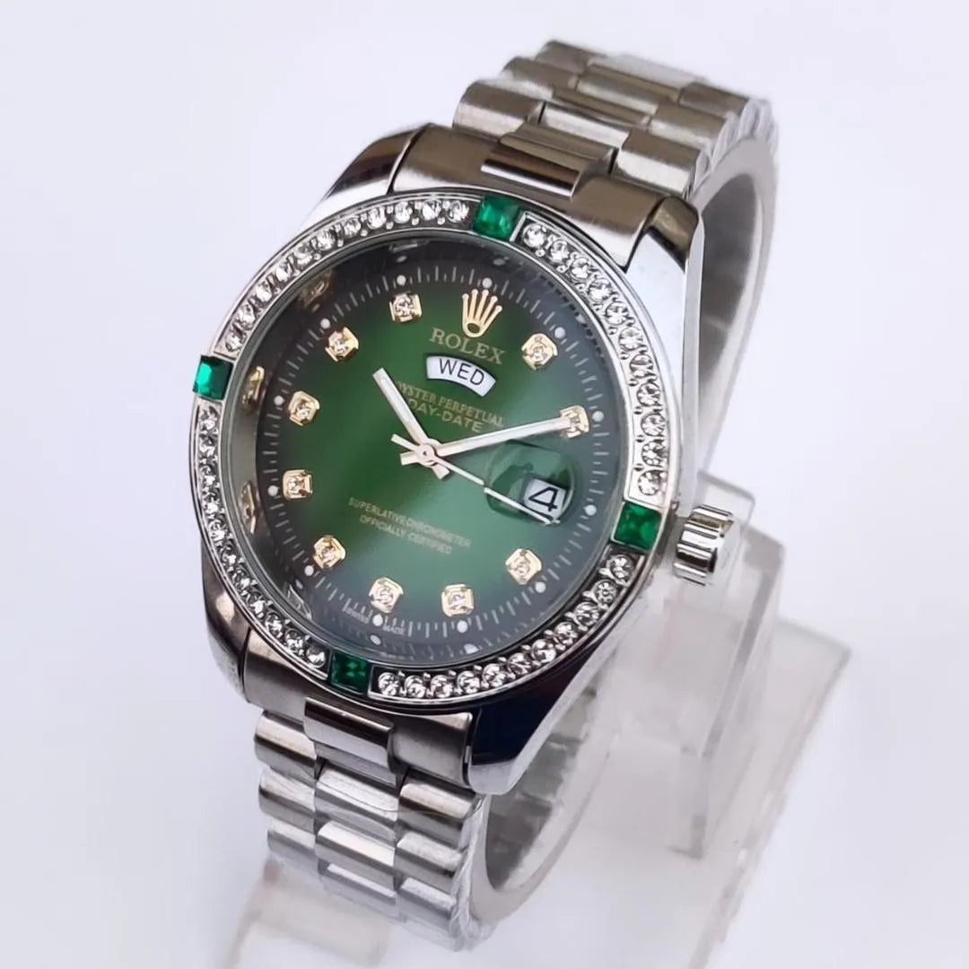 ROLEX Men's Classic Stones Stainless Steel Wrist Watch