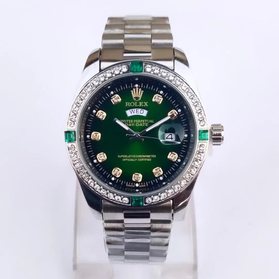 ROLEX Men's Classic Stones Stainless Steel Wrist Watch
