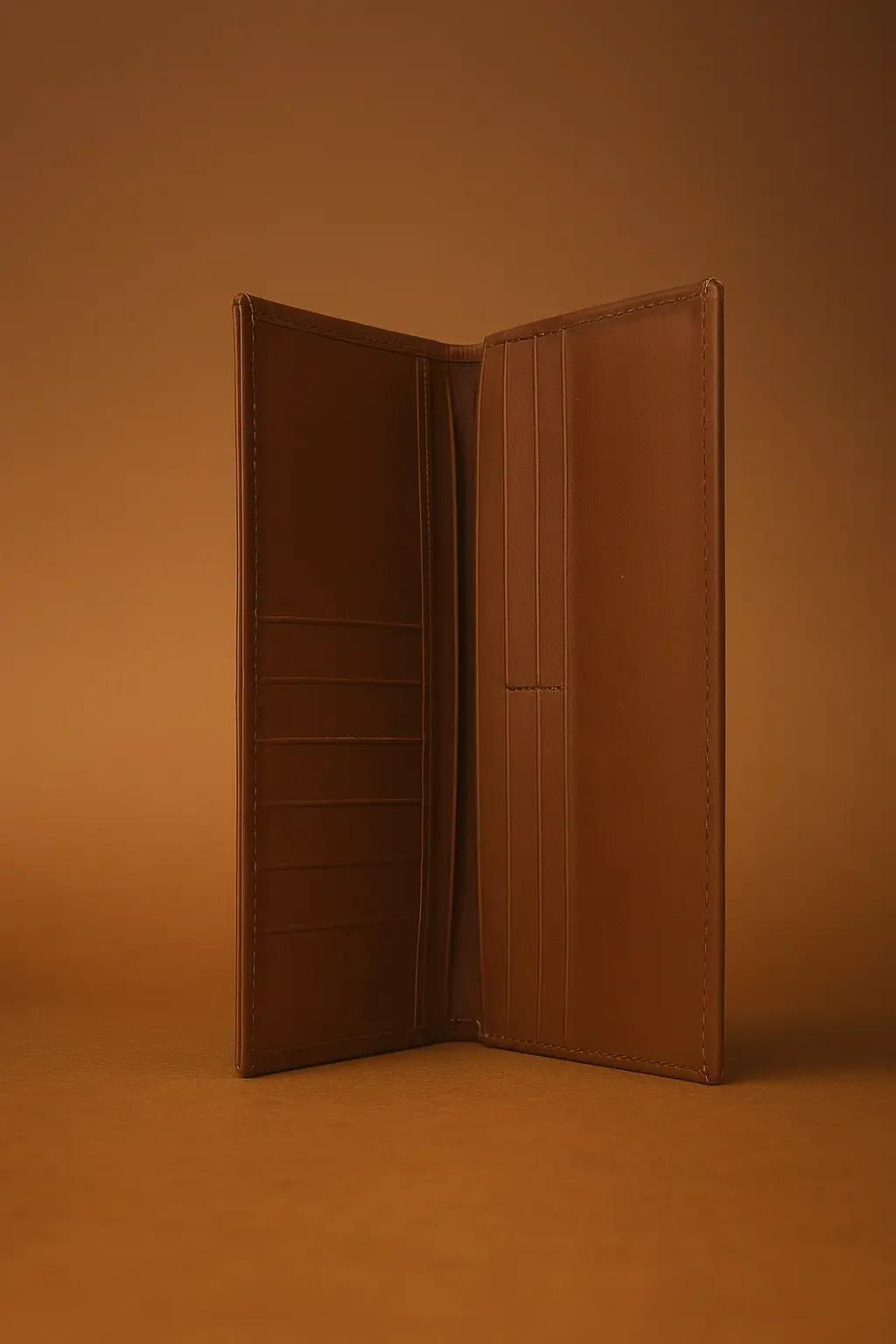Classic Tan Leather Long Wallet – Slim & Stylish Organizer