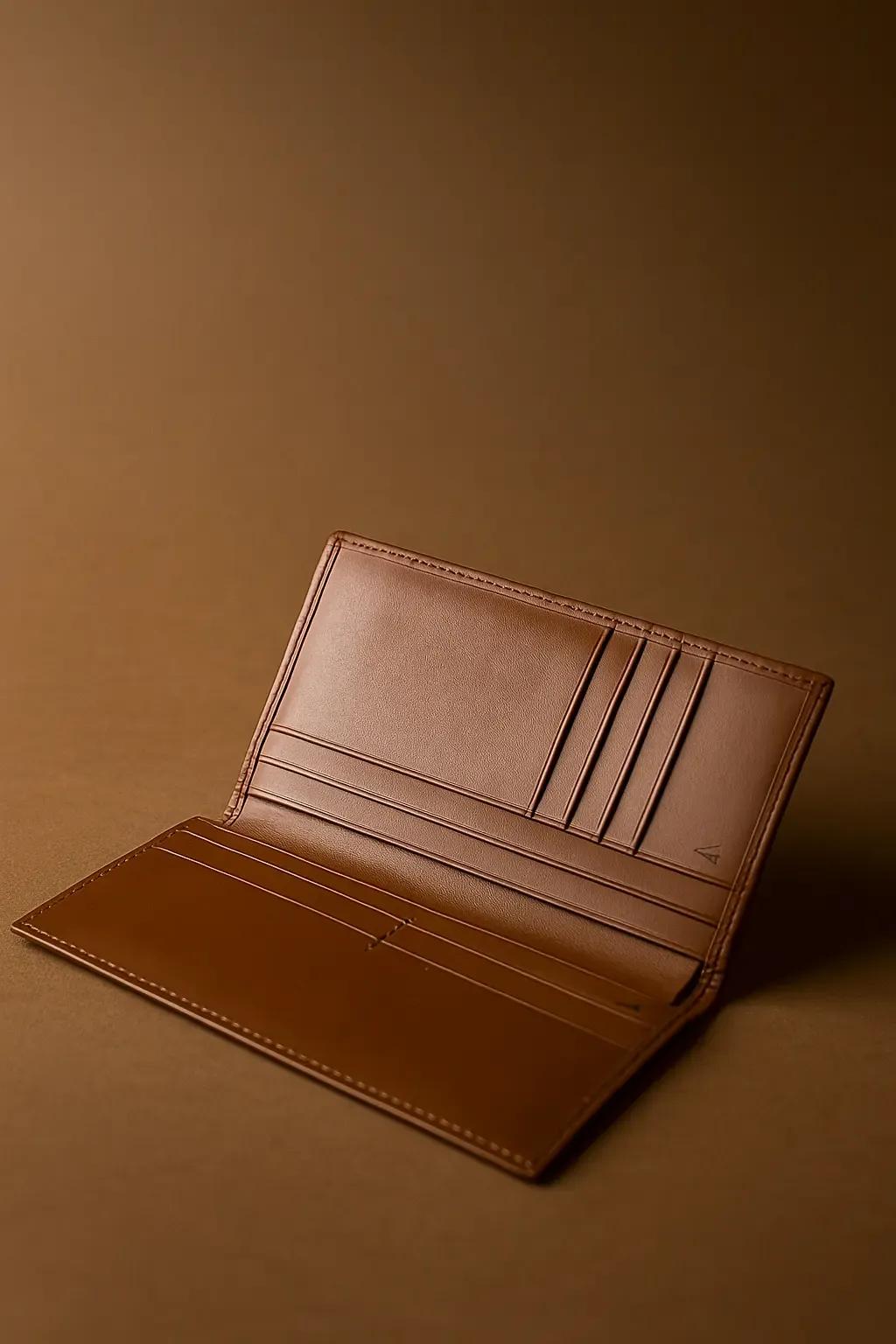 Classic Tan Leather Long Wallet – Slim & Stylish Organizer