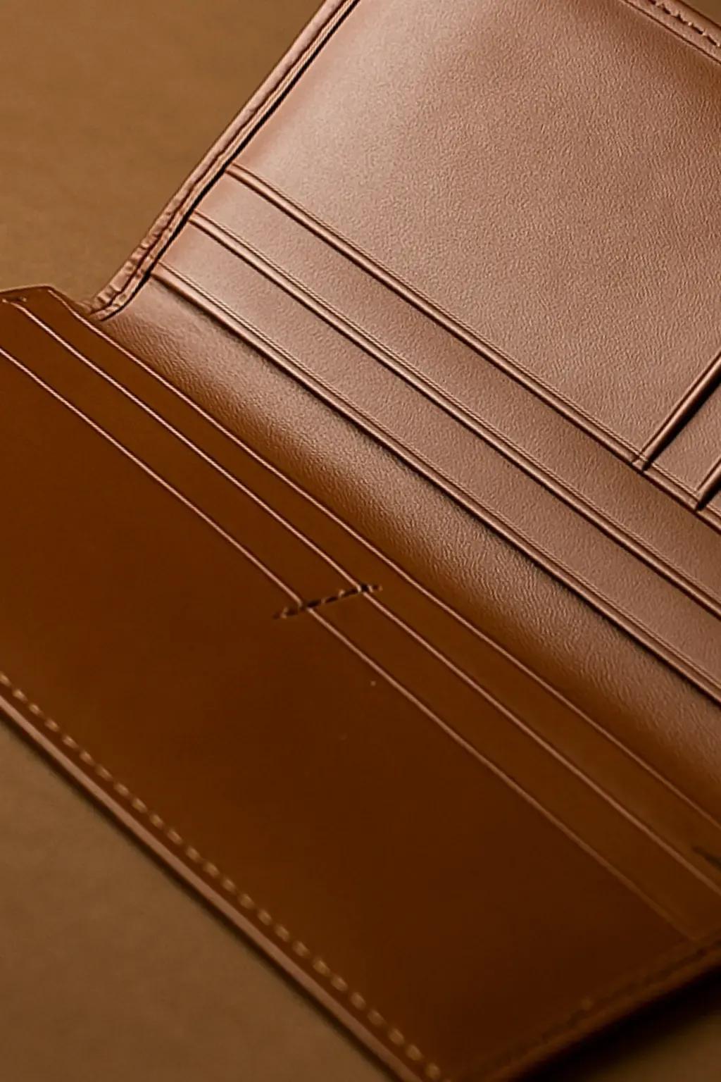 Classic Tan Leather Long Wallet – Slim & Stylish Organizer