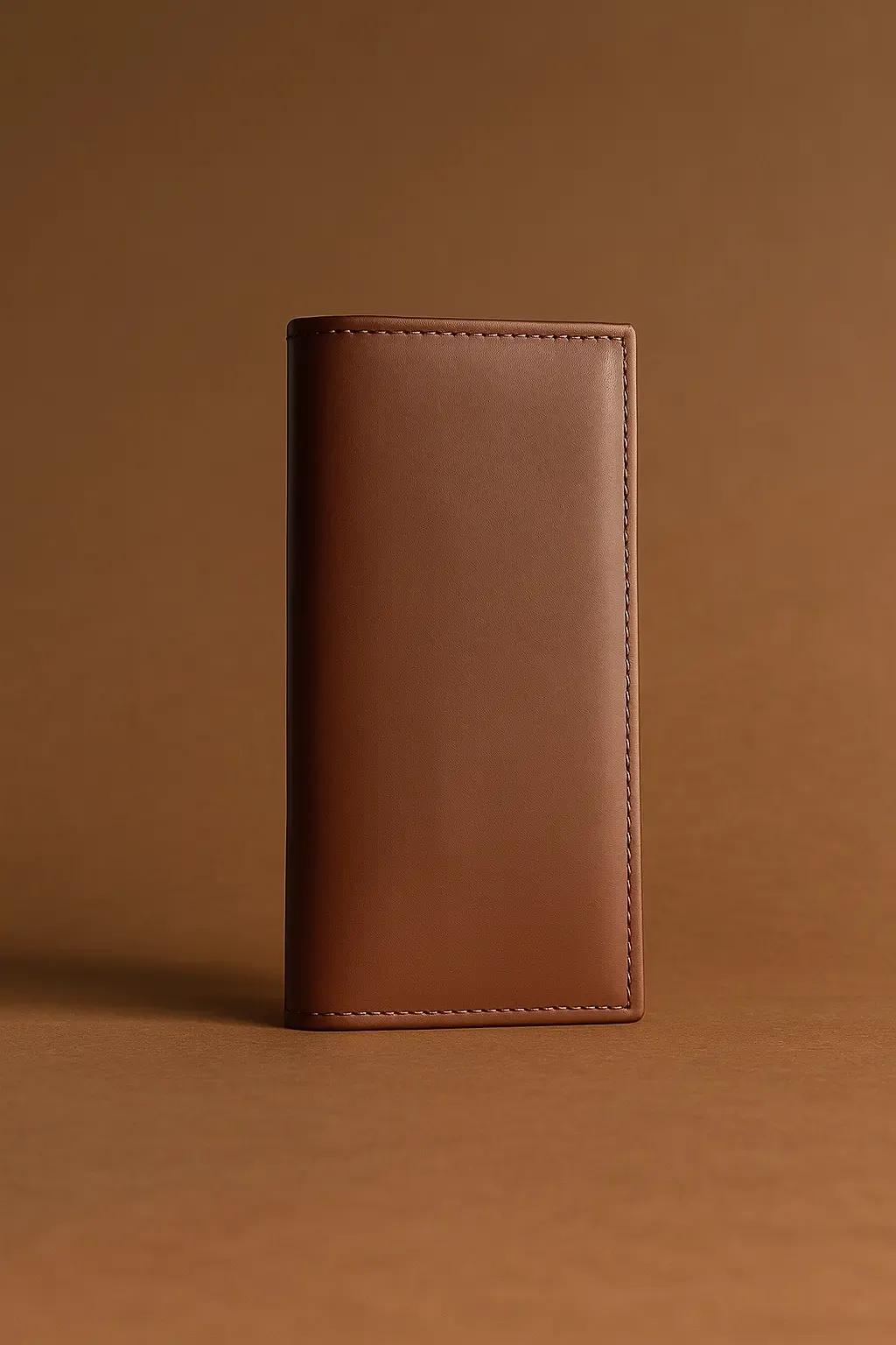 Classic Tan Leather Long Wallet – Slim & Stylish Organizer
