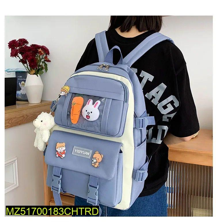 4 Pcs Girl's Casual Backpack, Charcoal