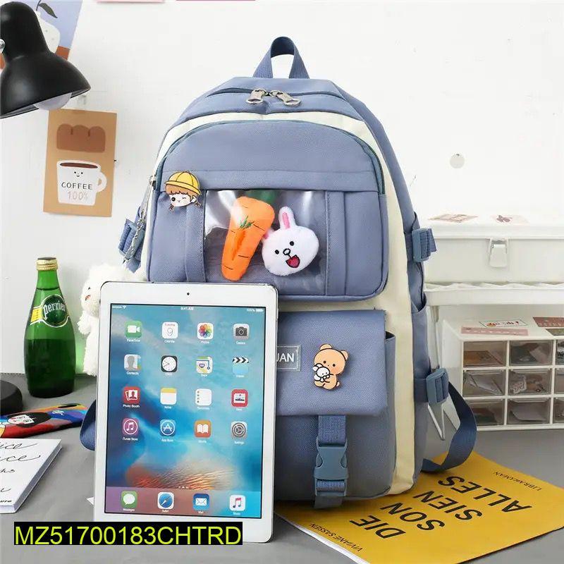 4 Pcs Girl's Casual Backpack, Charcoal