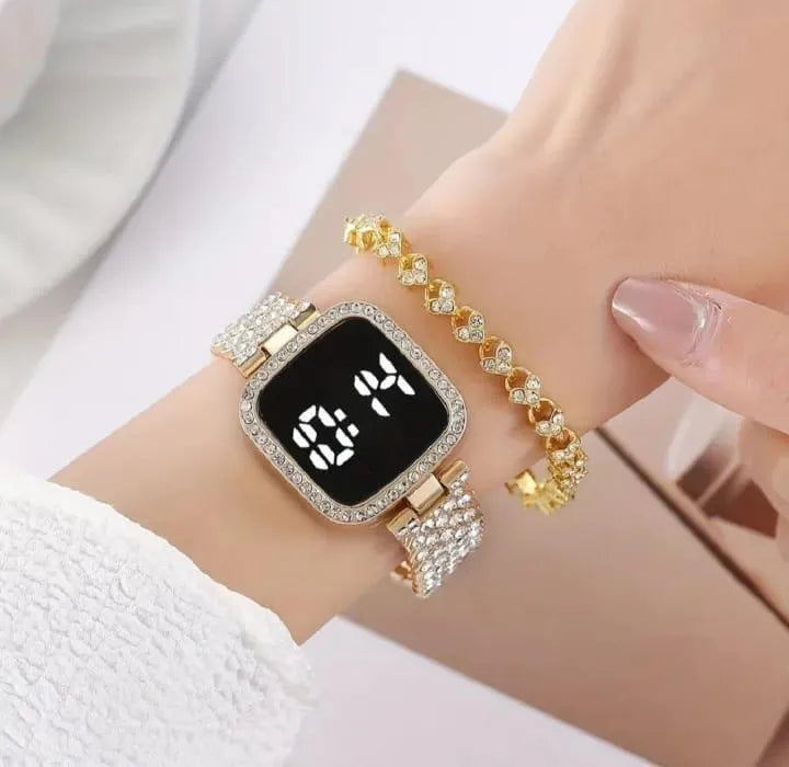Chic Women's Digital Display Watch with Elegant Bracelet Strap - 1 Pc