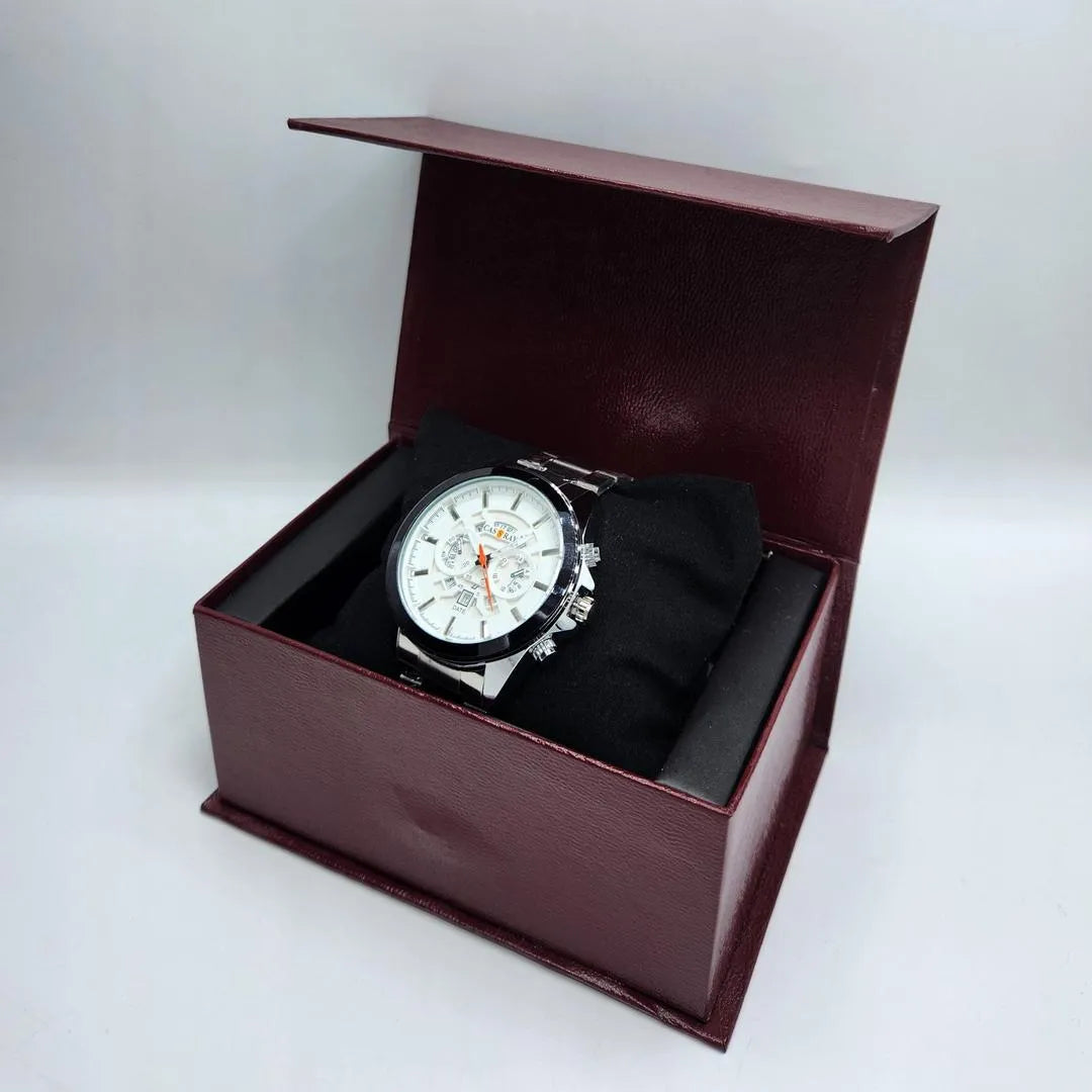 CAS S RAY Men's Chronograph Style Quartz Watch - Silver & White Dial